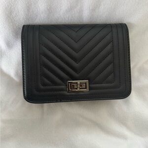 Black Quilted Crossbody Bag with Turn-Lock Closure